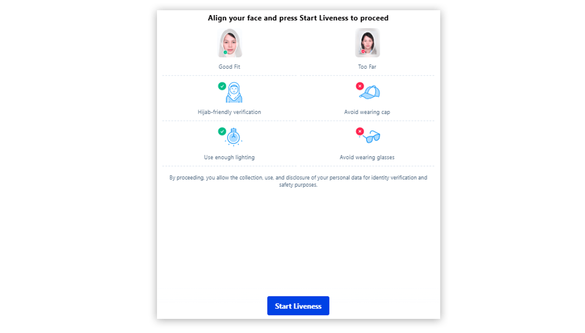 Take a selfie for live face verification and wait for the system to validate your identity.