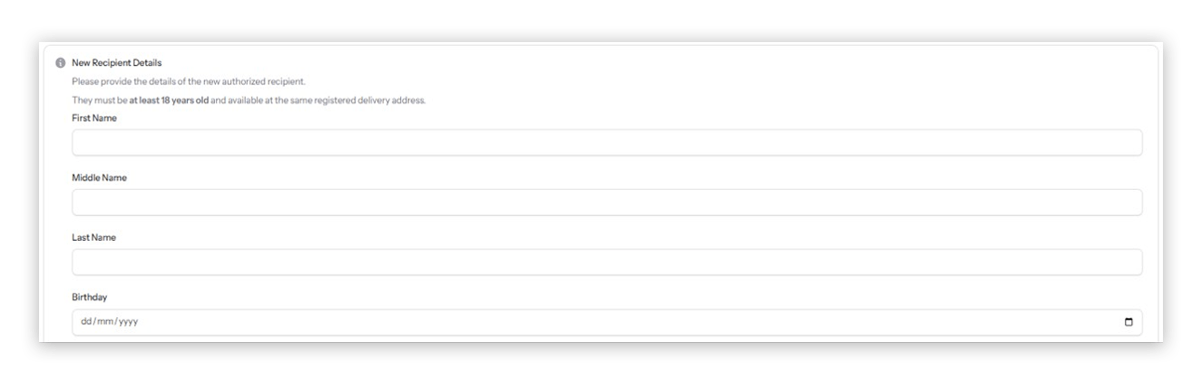 Fill out the form with the personal details of the authorized person and select their relationship to you.