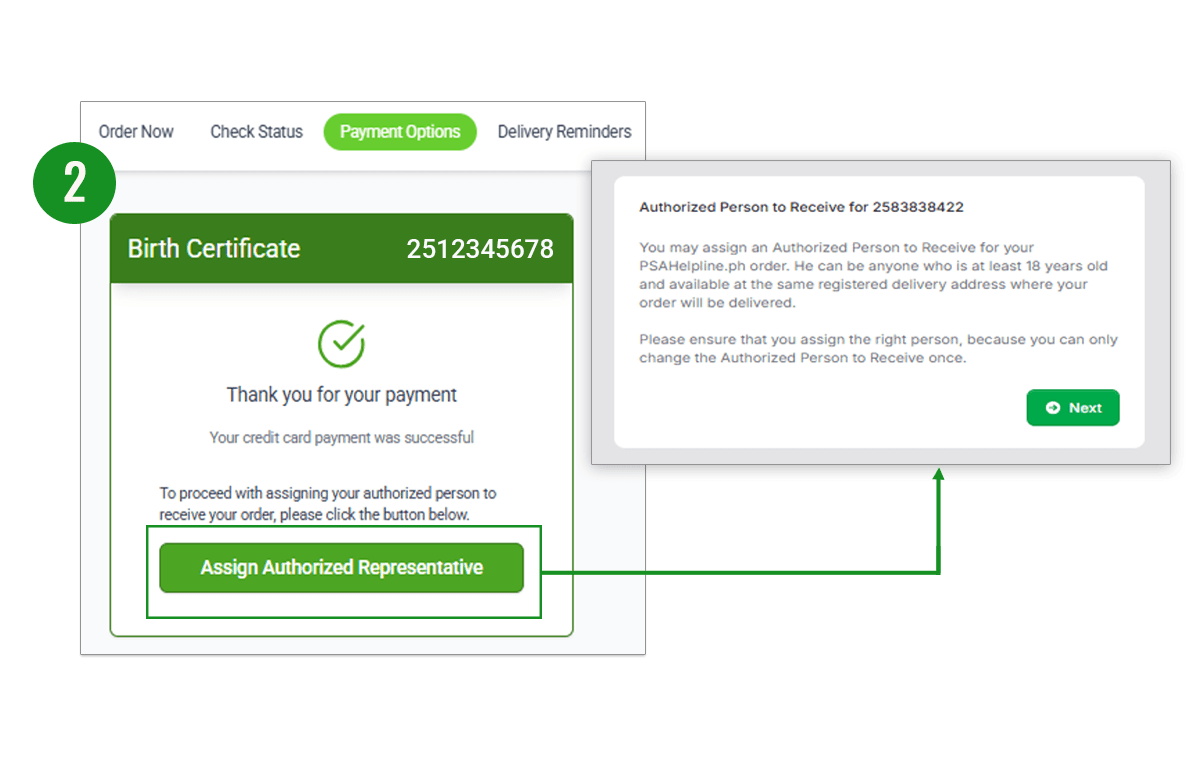 After paying, click the Assign Authorized Representative button and then Next to access the APR form.