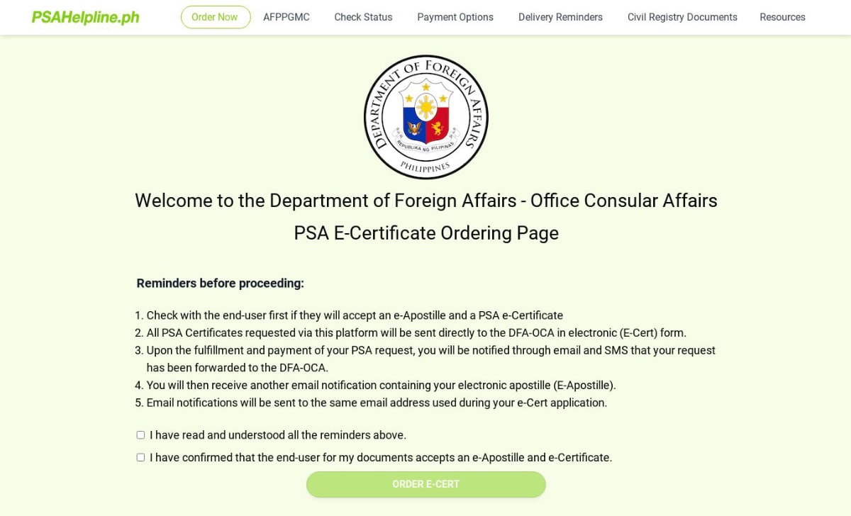 How to get E-Apostille for PSA birth certificate online