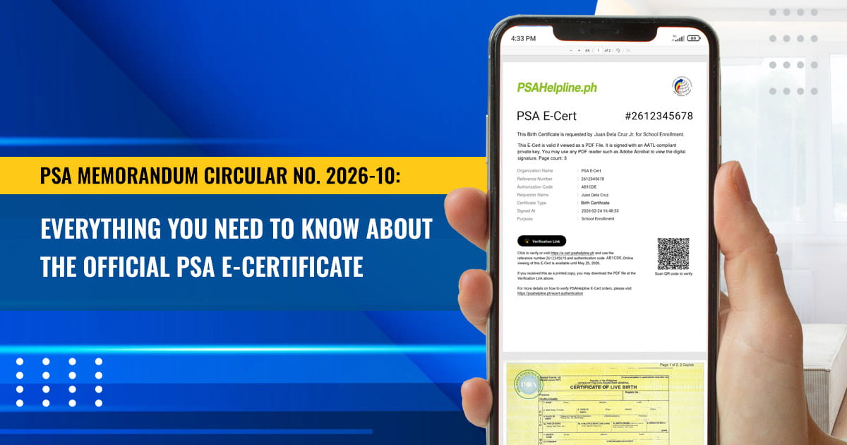 Smartphone showing a PSA birth certificate e-cert via PSAHelpline.ph for quick PSA online verification.