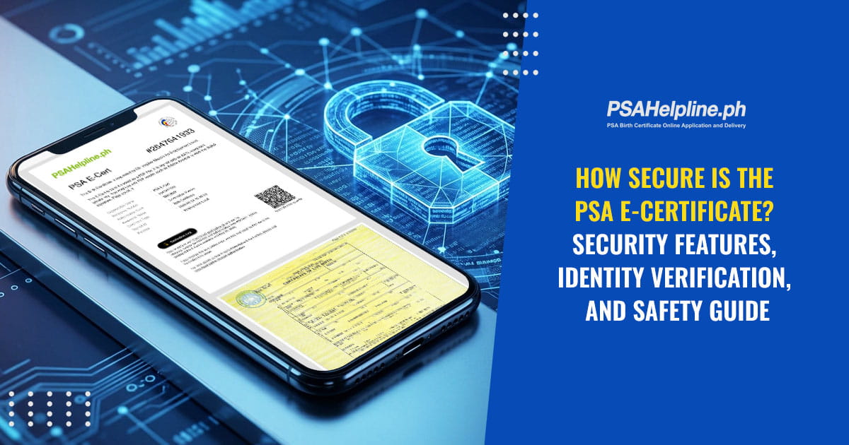 Smartphone showing a digital PSA E-Cert next to a glowing padlock icon, illustrating security features and safety.