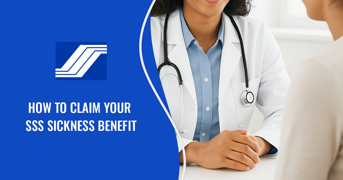 A doctor speaking with a patient next to the SSS logo and text: How to claim your SSS sickness benefit.