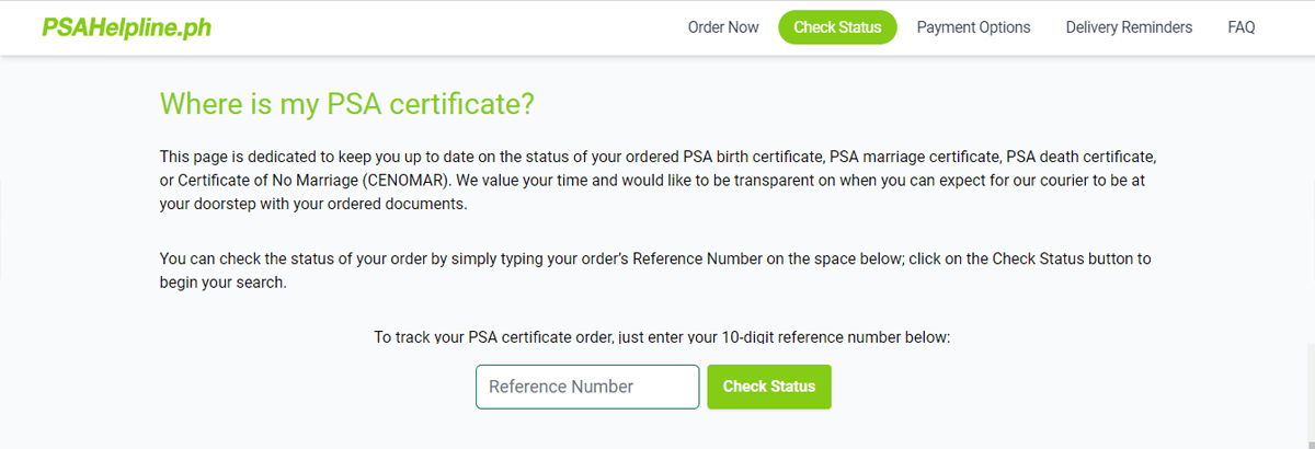 Track the status of your order at PSAHelpline.ph