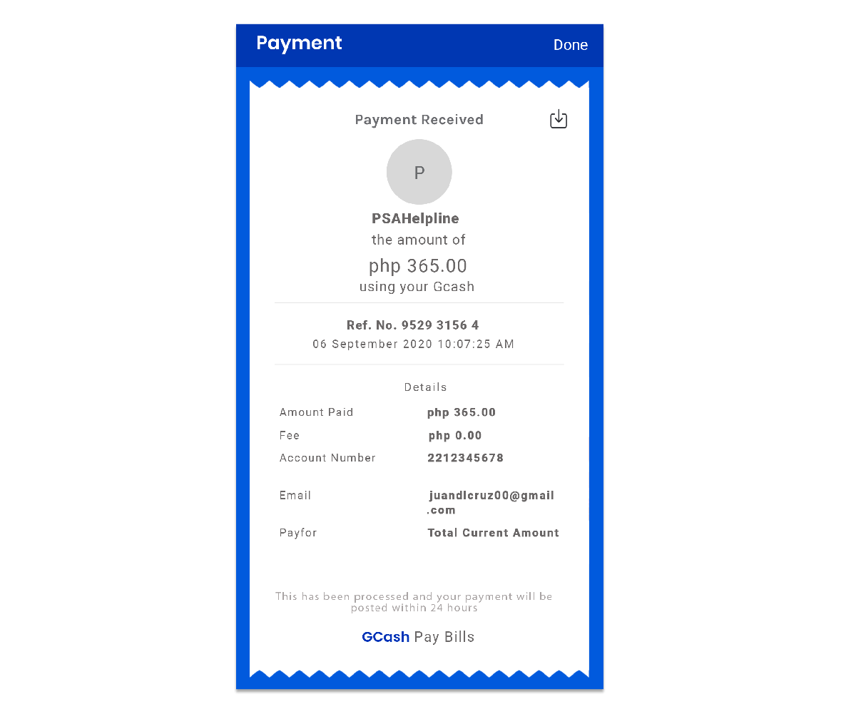 Wait for payment notification , How To Pay PSA Using GCash