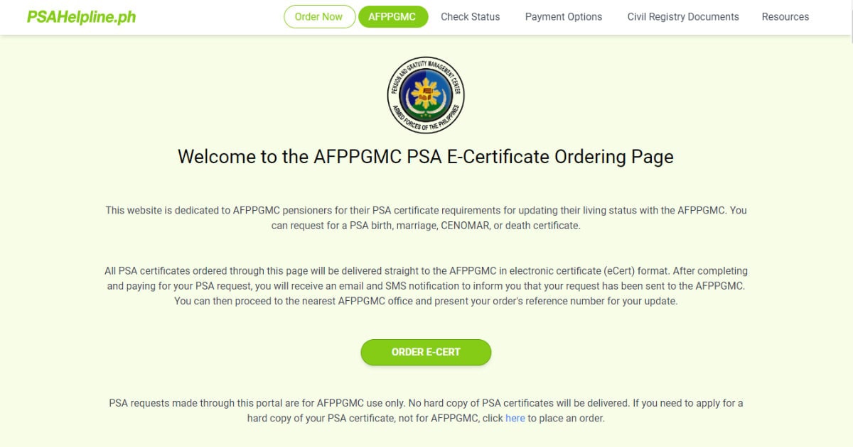 How to order PSA CENOMAR for AFP