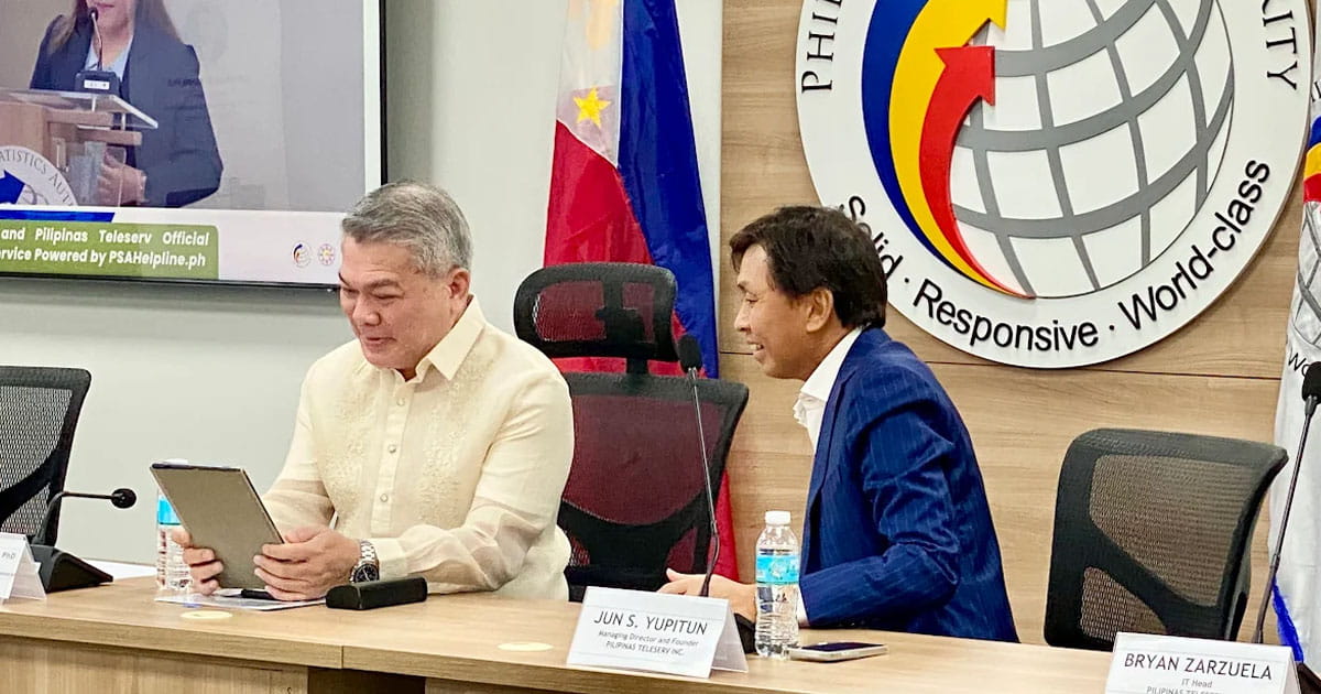 Jun S. Yupitun and Usec Claire Dennis Mapa at the PSA e-certificate launch, with the Philippine Statistics Authority logo."