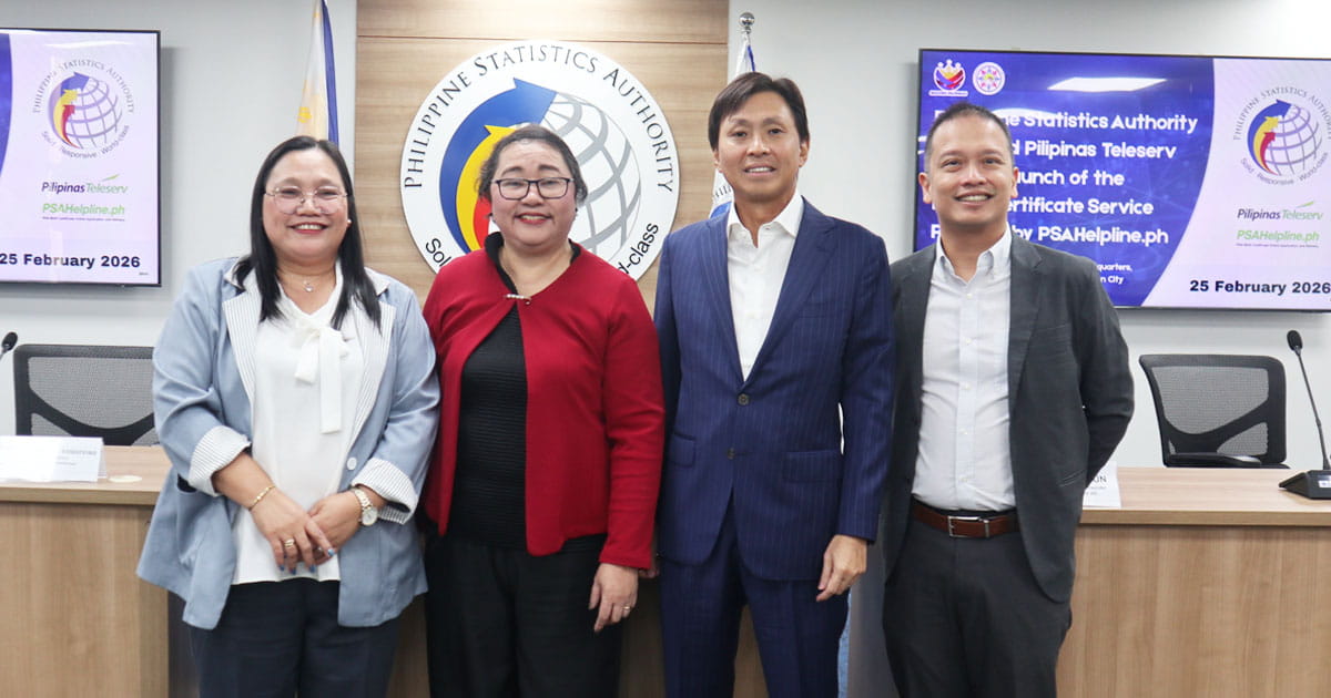 Four officials pose at the PSA e-Certificate Service launch by PSAHelpline.ph on February 25, 2026.