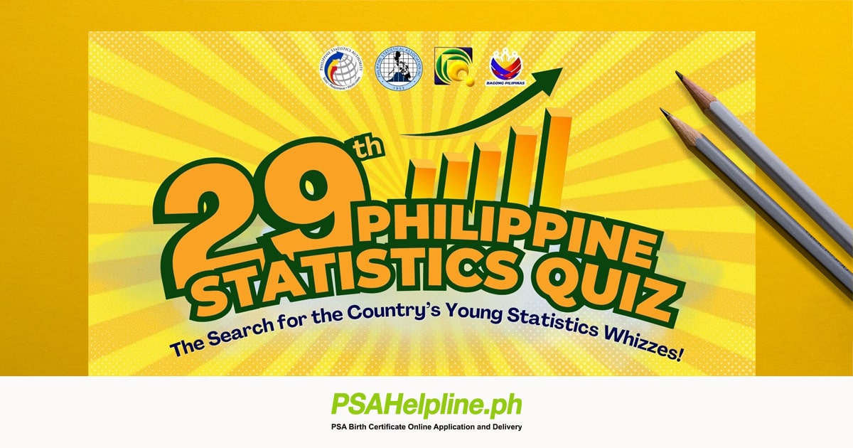 Banner for the 29th Philippine Statistics Quiz and logo of PSAHelpline.ph at the bottom.