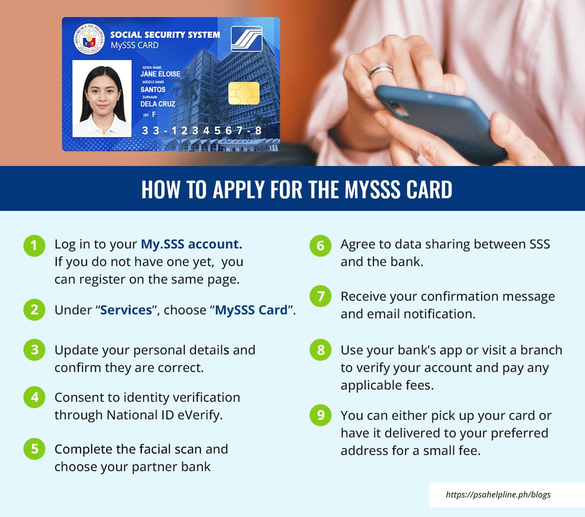 Apply for your MySSS Card online through the SSS website using your mobile phone.