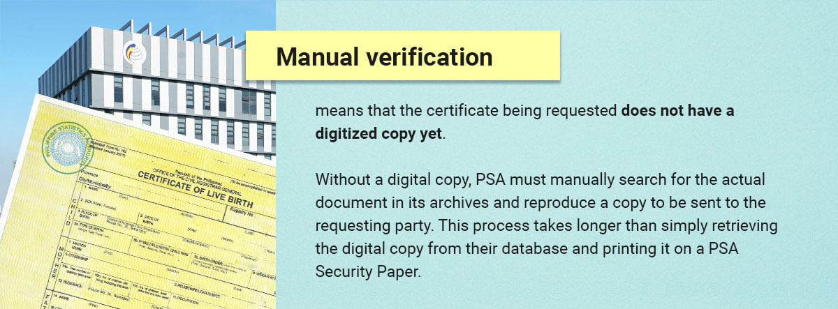 What happens when your PSA certificate is under manual verification?