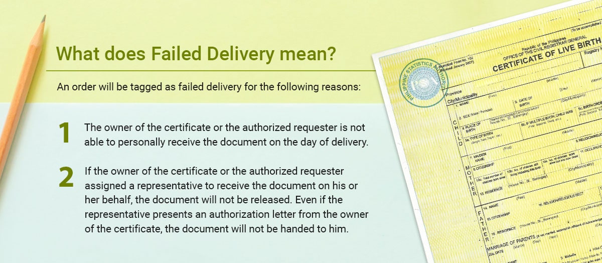PSA birth certificate failed delivery attempts.