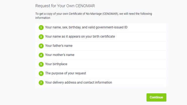 Requirements needed when requesting for PSA CENOMAR online