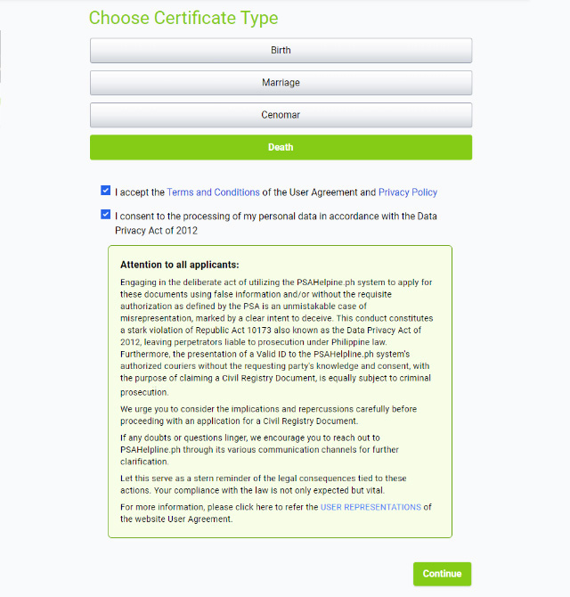 Order your PSA death certificate online