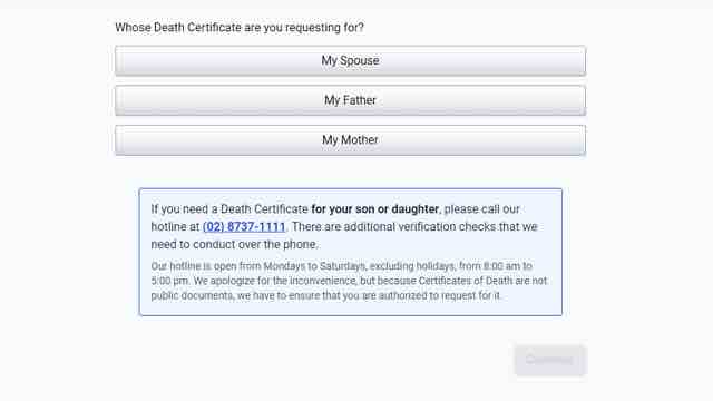 Request online for the PSA death certificate of your spouse and or parents.