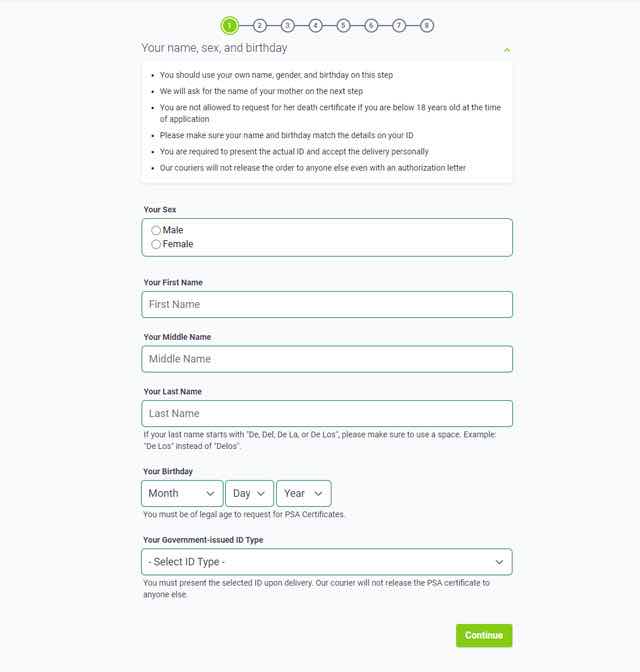 Information needed when requesting for PSA death certificate online